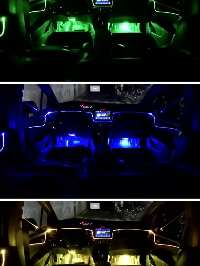 

10 pcs Car Ambient Light + 4 pcs Foot Lamps 9M Optical Fibre 64colors Led Wireless No Threading App Control