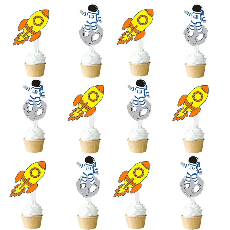 12 шт космическая тема кекс топперы космонавты и ракеты торты для детей день