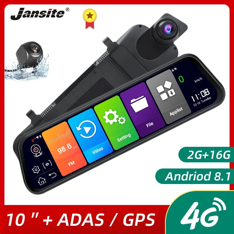 Jansite 10 &quotDVR камера заднего вида Автомобильный видеорегистратор 4G сенсорный экран