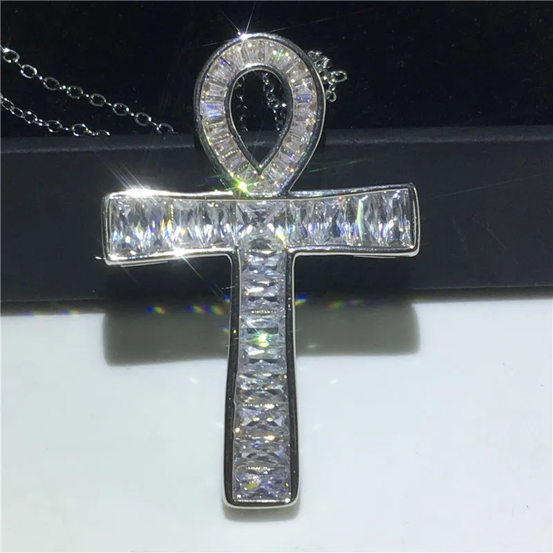 Vecalon ANKH крест кулон 925 пробы серебро 5A Cz камень кулон в виде креста на цепочке ожерелье для женщин и мужчин вечерние ювелирные изделия для свадьбы