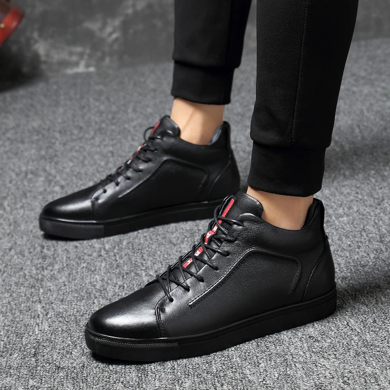 

Genuine Leather Snow Boots Men Shoes plush Vintage Classic Male Casual winter Boot cow leather handmade shoes men ankle boots