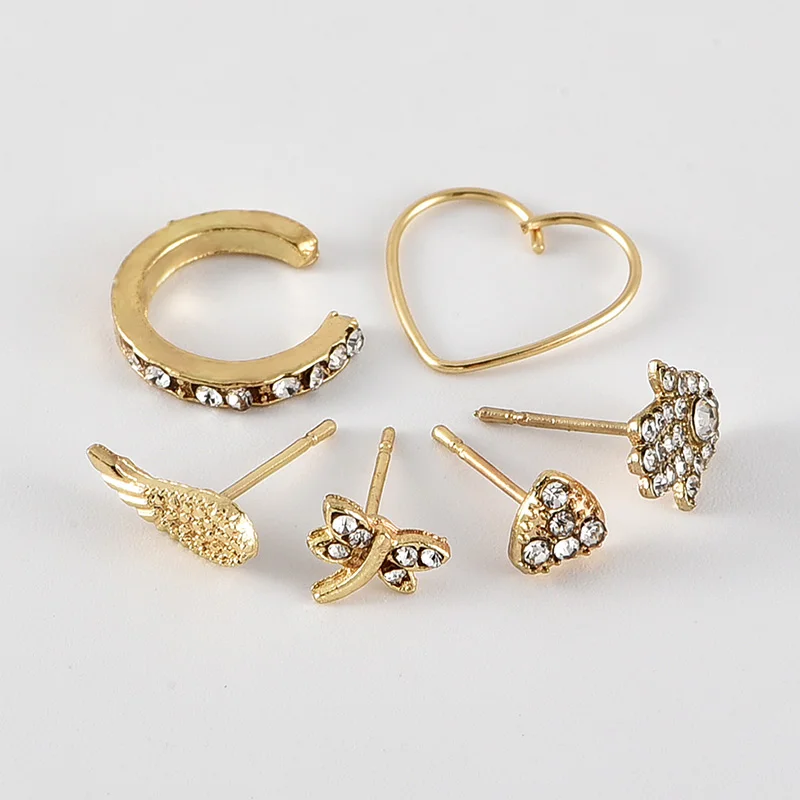 6 шт./компл. женские модные серьги с украшением в виде кристаллов крылья ручной
