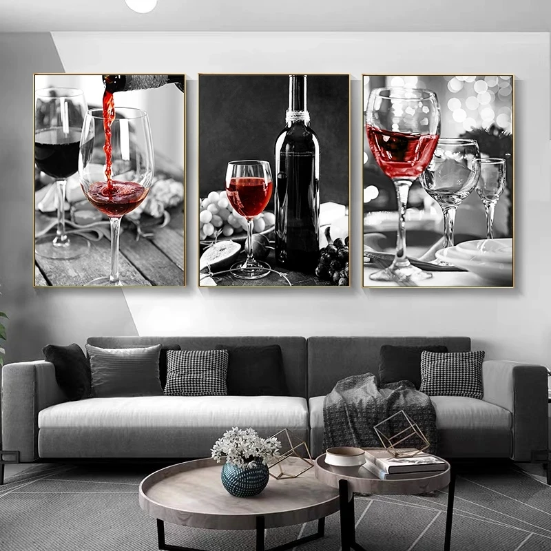 

Black Red Art Print Posters Grapes Wine Canvas Painting Wall Picture Restaurant Bar Pub Cafe Decor Living Room Dining Room Decor