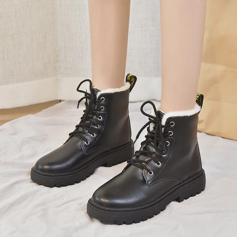 Rimocy/женские ботильоны зимние теплые плюшевые кожаные ботинки с круглым носком