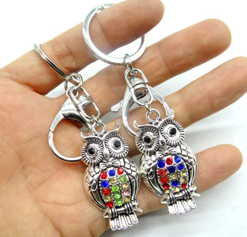 Натуральный кварцевый кристалл брелок для ключей в форме Совы Серебристый