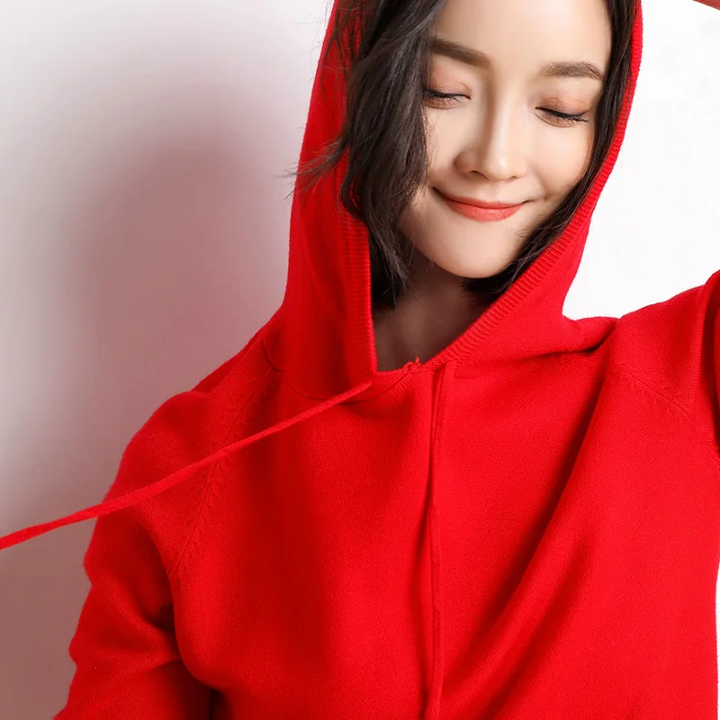 Женский свитер с капюшоном осенний и зимний вязаный пуловер свободный синий