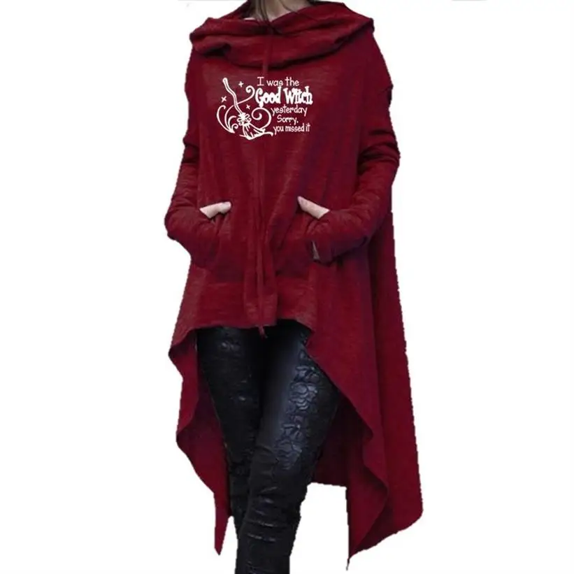 

2021 Hoodies For Women Long Irregular Good Bad Witch Letters Print Hoodies Sweatshirts Kawaii Femmes Loose Thick Girls Funny