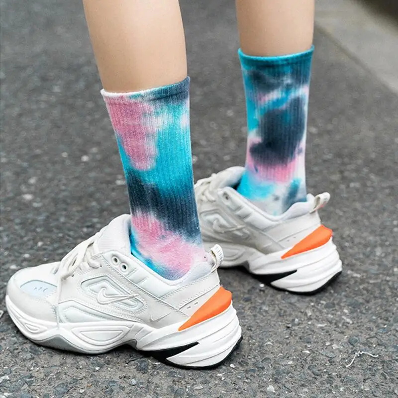 2 Pairs/Pack Socks Men Women's Colorful Tie-dye Cotton Socks Original Trendy Skateboard Socks Athletic Hosiery Ankle Tube Socks