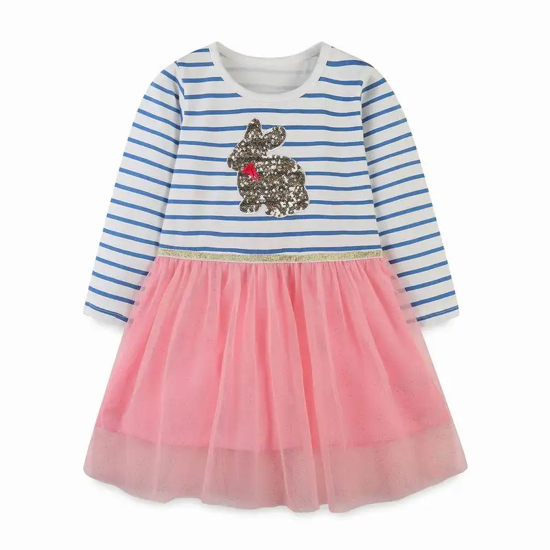 

Children's Floral Girls Dresses With Animal Rabbit Print Cotton Princess Autumn Winter Costume Kids Frocks Party Dress