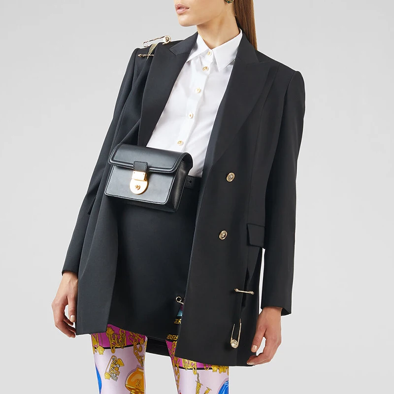 Женский двубортный Блейзер Max Spri черный блейзер с длинным рукавом и пряжкой