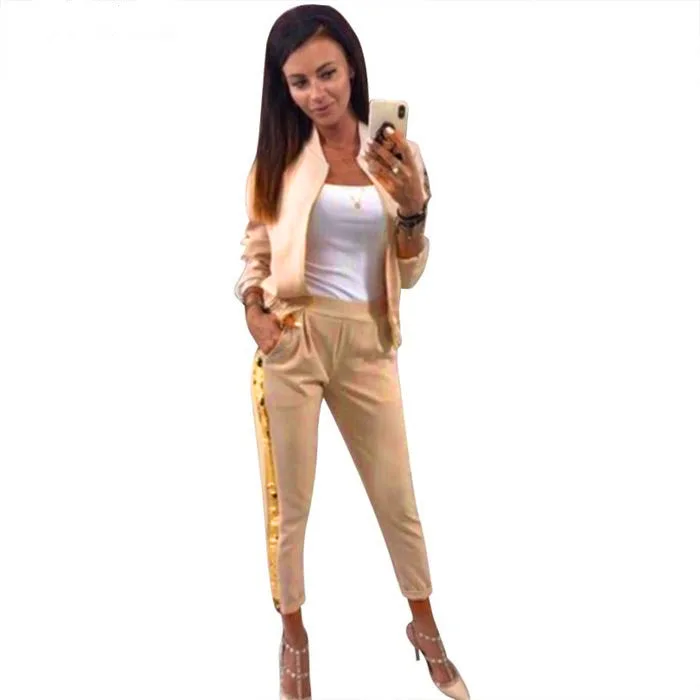 

Gold fashion 2020 New Design Fashion Hot Sale Suit Set Women Tracksuit Two-piece Style Outfit Sweatshirt Sport Wear
