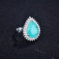 hoyon natural paraiba tourmaline ring water drop pear shaped pendant blue green ring s925 silver color for woman
