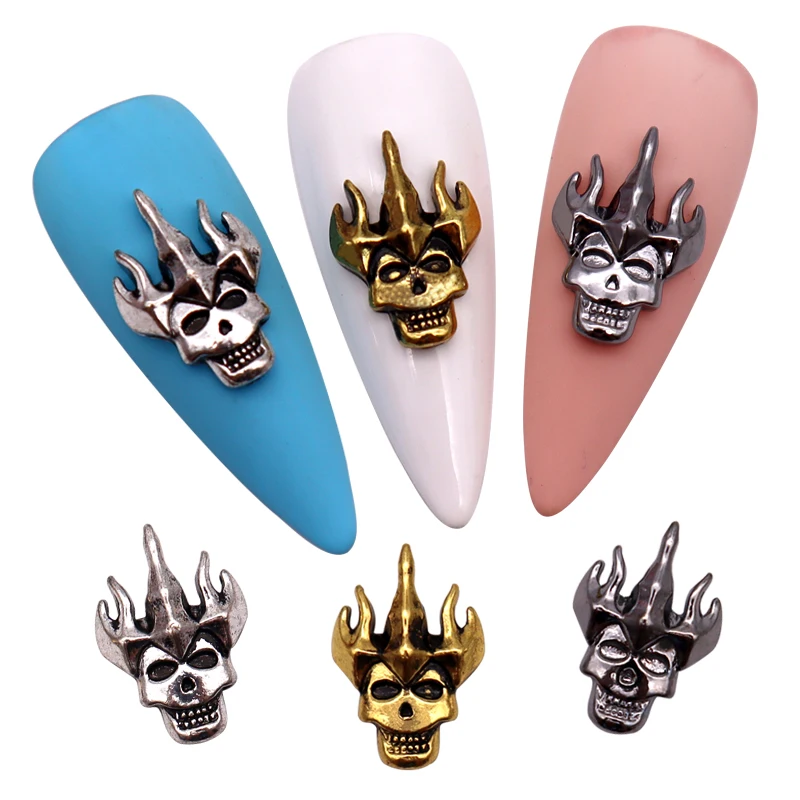 10Pcs/Bag 3D new ghost head Halloween nail decorations ancient gold ancient silver gun black antique effect DIY nail accessories