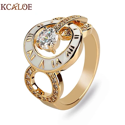 gold white KCALOE Брендовые женские кольца золото/розовое золото цвет кубический цирконий Стразы Капельное масло модные римские цифры женское кольцо Anillos - Цвет основного камня: gold white