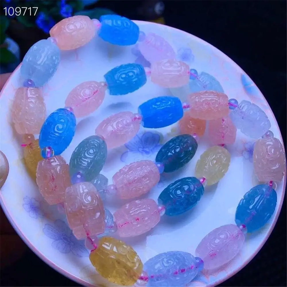 

12mm Real Natural Beryl Morganite Beads Bracelet For Woman Lady Man Crystal Loop Beads Love Gift Gemstone Fashion Jewelry AAAAA