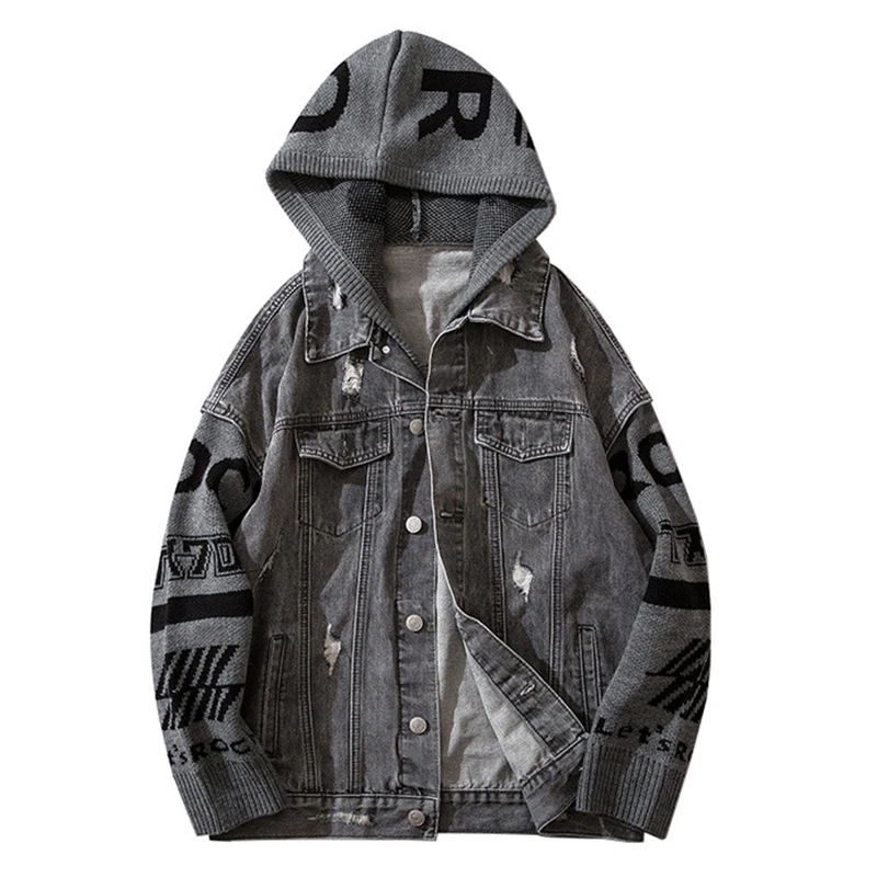 Мужской трикотажный свитер Sokotoo рваная джинсовая куртка с капюшоном и дырками