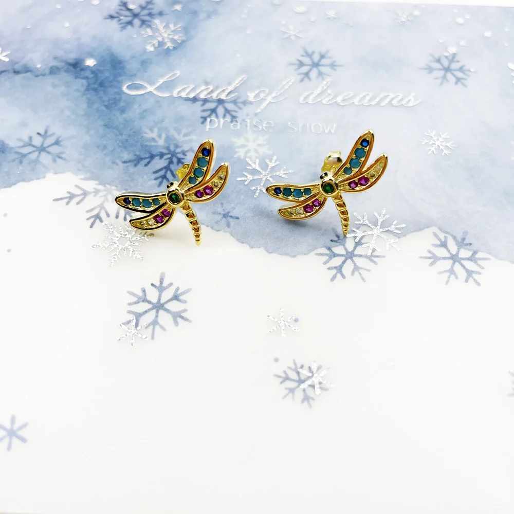 Женские серьги-гвоздики в виде стрекозы | Украшения и аксессуары