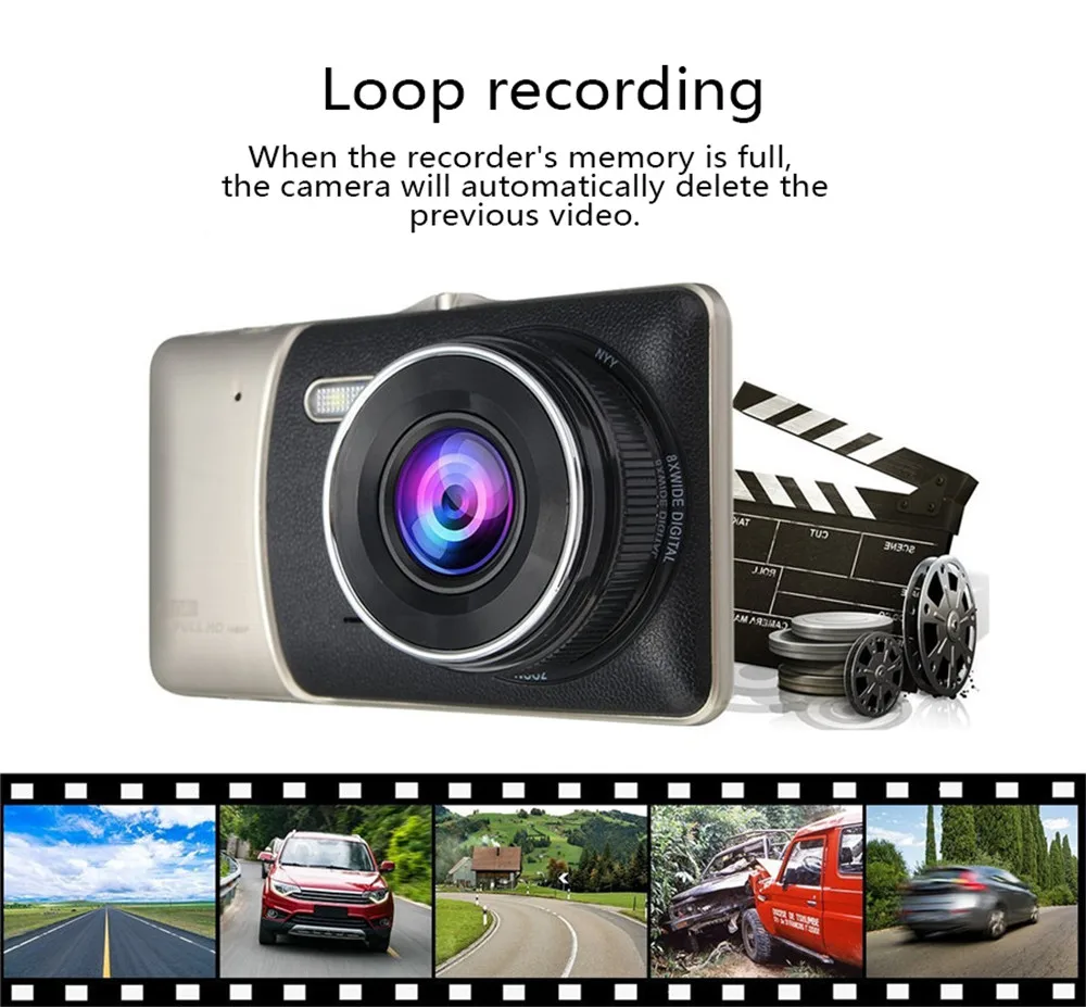 Автомобильный регистратор высокого разрешения ночного видения 1080P с двойным объективом заднего вида, интегративная камера, Автомобильный видеорегистратор T652