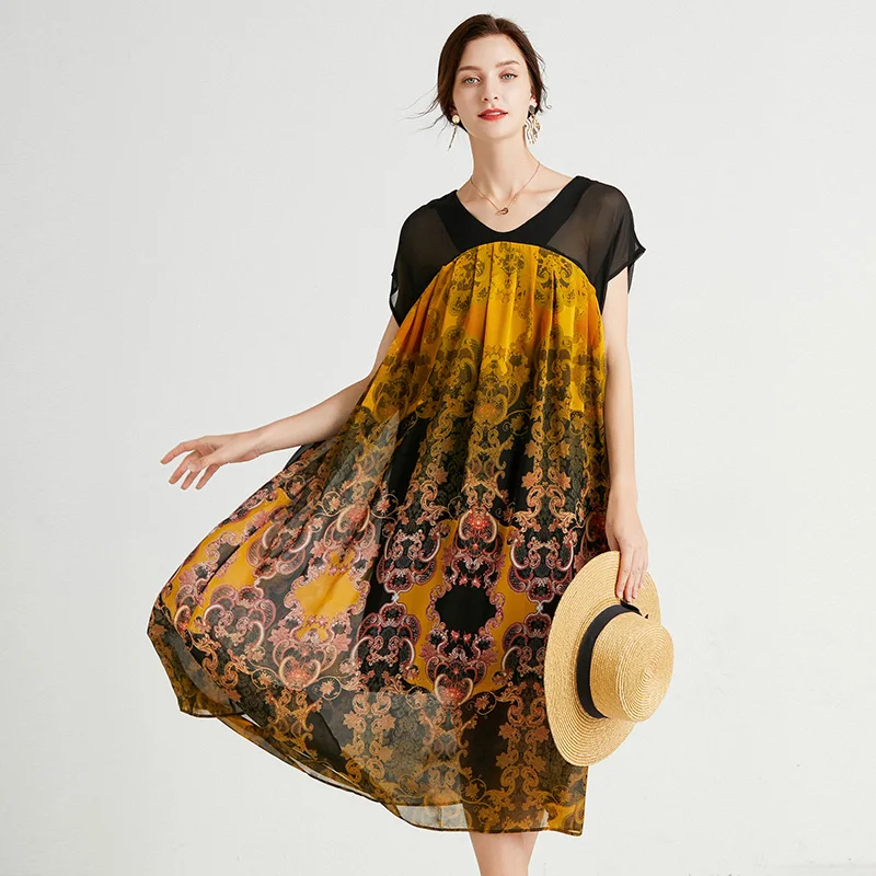 2021 africana y Floral imprimir vestido de las mujeres de talla grande, manga linterna Playa Larga Casual Vestidos amarillo Maxi Vestidos de verano