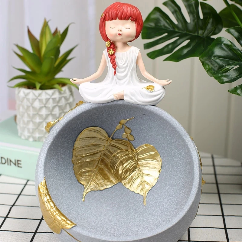

Nordic resin yoga girl storage box sculpture living room desktop fruit tray snack storage tray home decoration crafts gifts