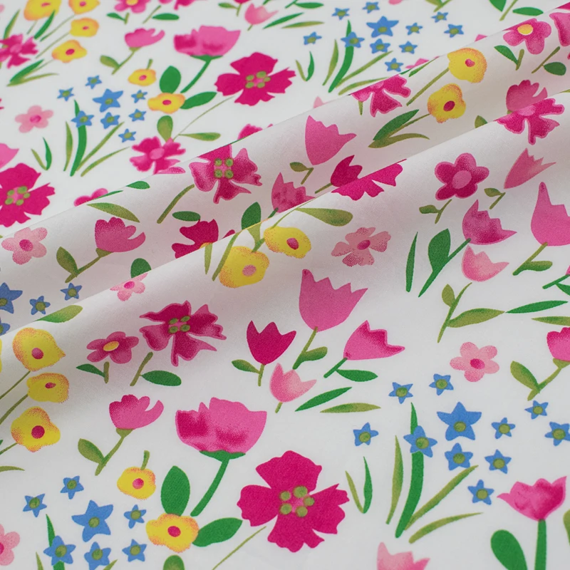 

Pink Flowers Pure Cotton Fabric For Summer Dress Ткань Хлопок Tissu Telas Sewing Tela Tecido Ткани Stof Stoff Tissus Vestidos