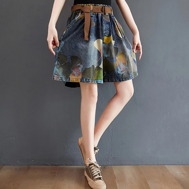 Шорты женские джинсовые с принтом свободные повседневные штаны широкими