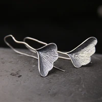 korean style long s925 silver drop earrings for women fashion brand plant ginkgo leaf ginkgo biloba earrings for women lady gift