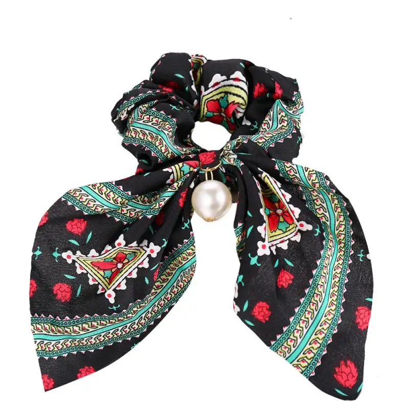 Резинка для волос с цветочным принтом женская эластичная лента жемчужинами и