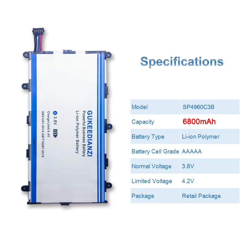 GUKEEDIANZI 6800 мАч SP4960C3B планшеты ПК батарея для samsung GALAXY Tab 2 7,0 GT P3100 P3110 P3113 P6200 P6210