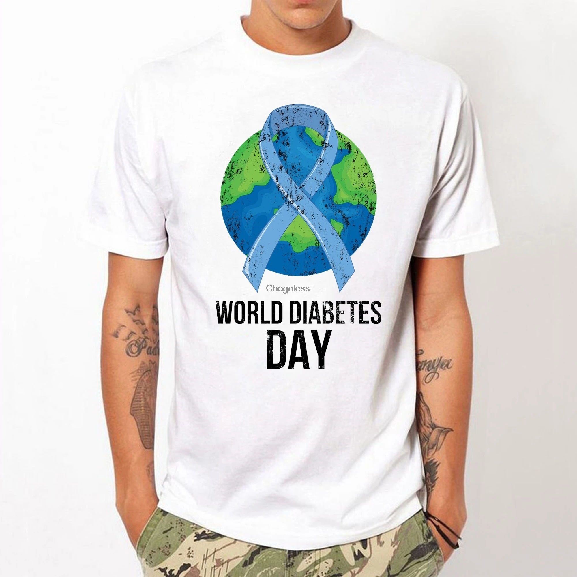 

World Diabetes Day T Shirt Mens popular Tee Shirt Cool t-shirt outdoor Cotton t shirt