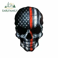earlfamily 13cm x 8 3cm for skull america flag subdued thin red line fine decal funny graffiti car stickers van decoration