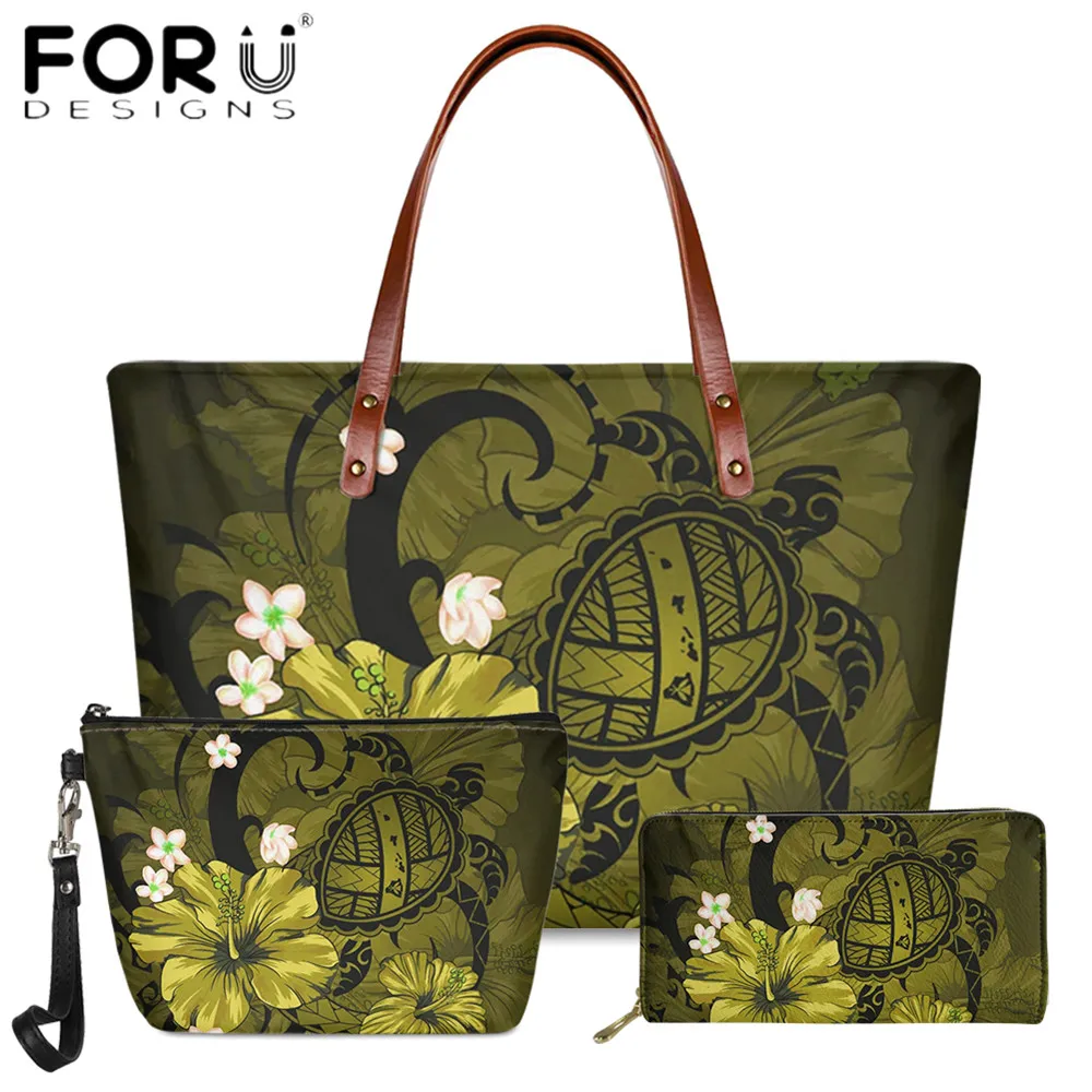 

FORUDESIGNS High Quality Women Shoulder Bag Hawaiian Turtle With Hibiscus Printing Large Capacity Handbag And Purse Sac Mujer
