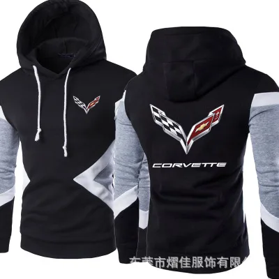 

2020 New Spring Autumn Fashion Men Pullover Sweatshirts Corvette Logo Patchwork Casual Cotton Hoodies Clothing 5 Colors