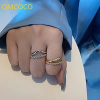 qmcoco silver color round bead geometric rings fashion creative wave grain multilayer geometric vintage party jewelry gifts