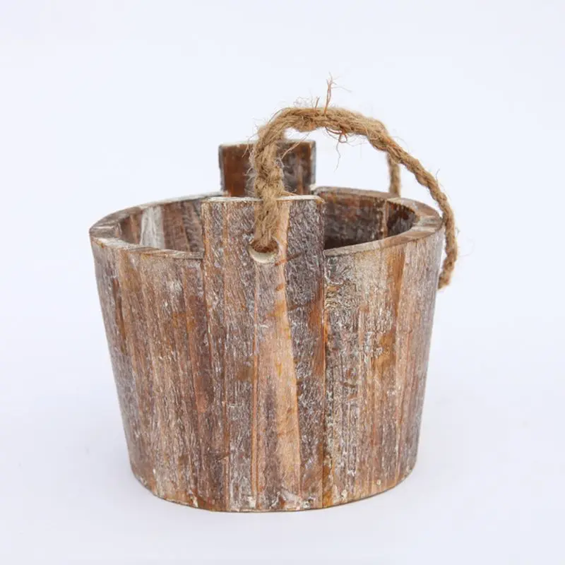 

Retro Wooden Flower Pot Succulent Plant Barrel Hanging Planter Holder Home Decor