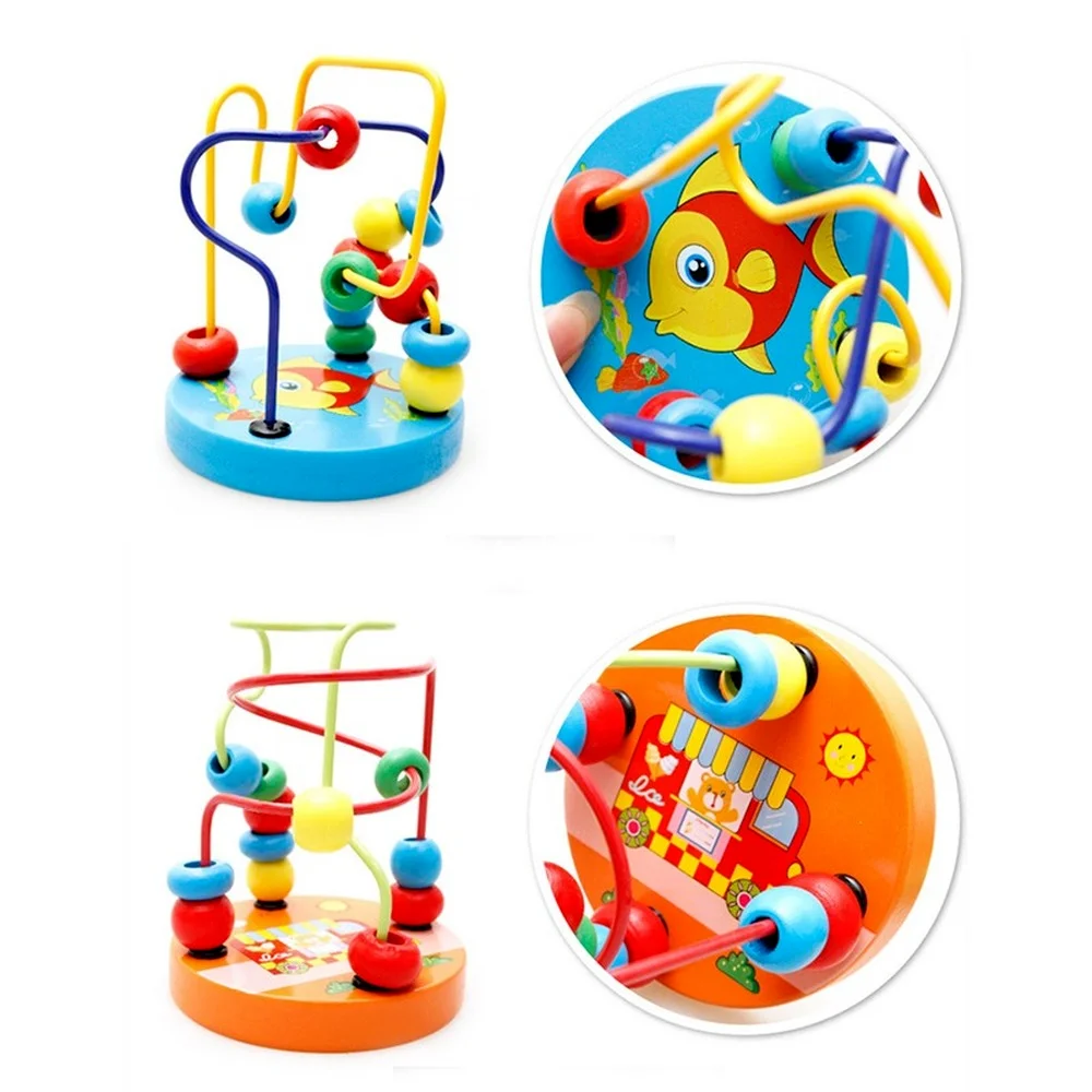 

1pc Toddler Baby Wooden Mini Around Beads Wire Maze Kids Toys Educational Ablility Developing for Children Mobile Montessori Toy