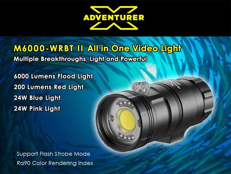 Nitescuba X-adventurer M6000-WRBT II Undetwater Smart Focus видео светильник со стробоскопическим режимом |