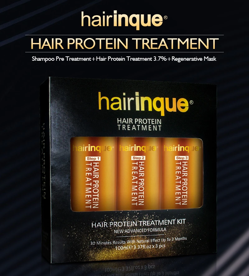 Набор для ухода за волосами с кератином и золотом HAIRINQUE 3,7%, 100 мл x 3 флакона, восстановление поврежденных волос за 30 минут.