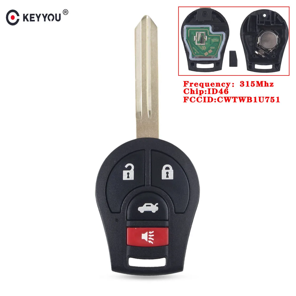 KEYYOU дистанционный ключ для автомобиля с CWTWB1U751 для Nissan Rogue Versa Tiida 2008 2009 2010 2012 2013 315 МГц с ID46 чип