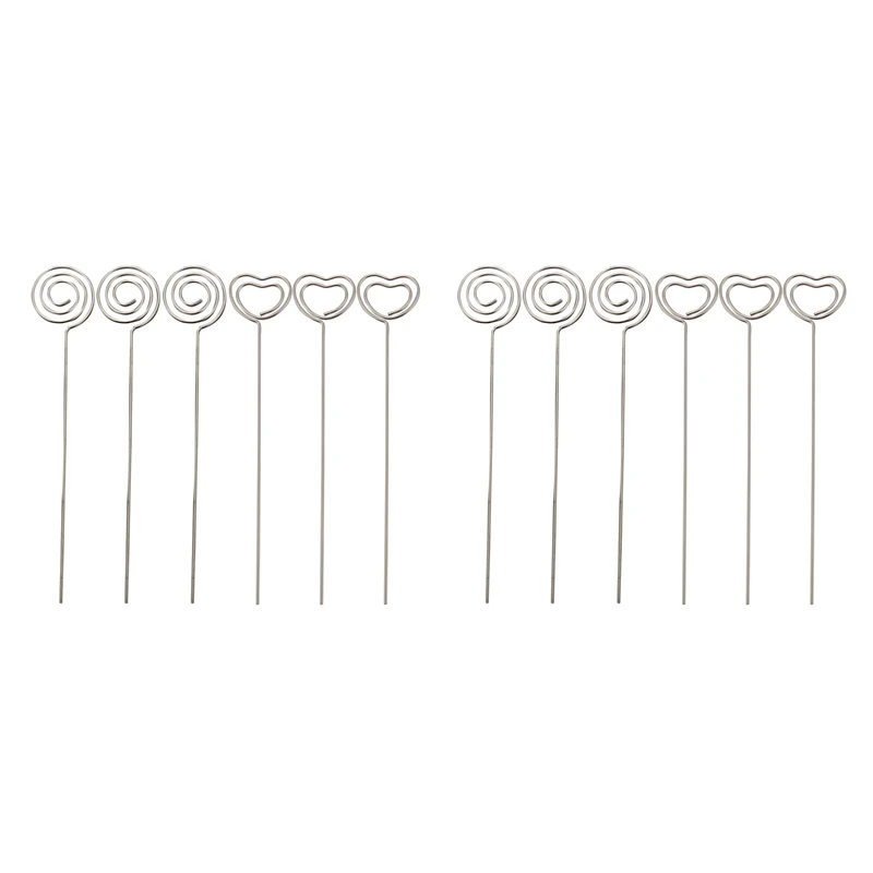 

120 Pieces Metal Wires Memo Clip Note Card Holders Table Number Clip Photo Stand Round and Heart Shape, Silvery
