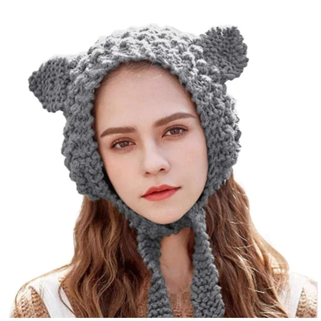 Зимняя вязаная шапка женская Горячая подвижные уши Милая мультяшная игрушка