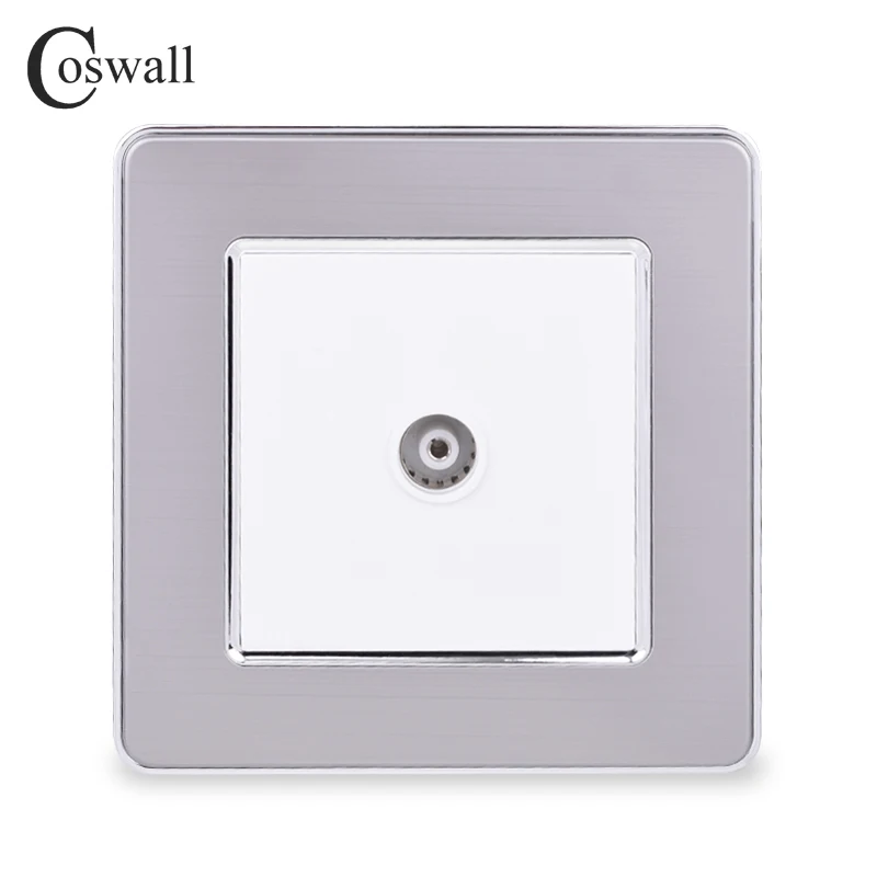 White COSWALL 1 банда женский ТВ разъем Роскошные розетки из нержавеющей стали матовый серебристый каркас панели - Тип: White
