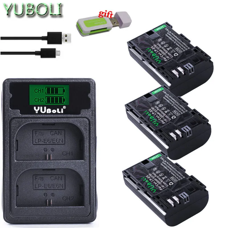 charger and 3battery Декодированный lpe6 bateria lp e6 E6N LP-E6N LP-E6 батарея+ двойное зарядное устройство для Canon 5D Mark II Mark III 6D 7D 60D 60Da 70D 80D DSLR - Цвет: charger and 3battery