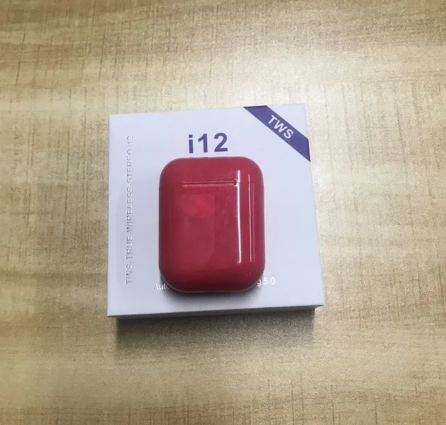 Red Мини i12 tws Bluetooth наушники Беспроводная гарнитура сенсорное управление 3D бас стерео наушники PK i13 i14 i10 tws для iPhone Android - Цвет: Red
