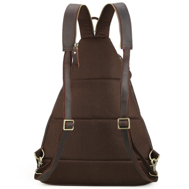 vender Novo Masculino Mochilas Grande Capacidade Saco De Peito Mochila De Carregamento Usb Retro Crazy Horse Couro Sling Saco Grande Tamanho Pacote Peito