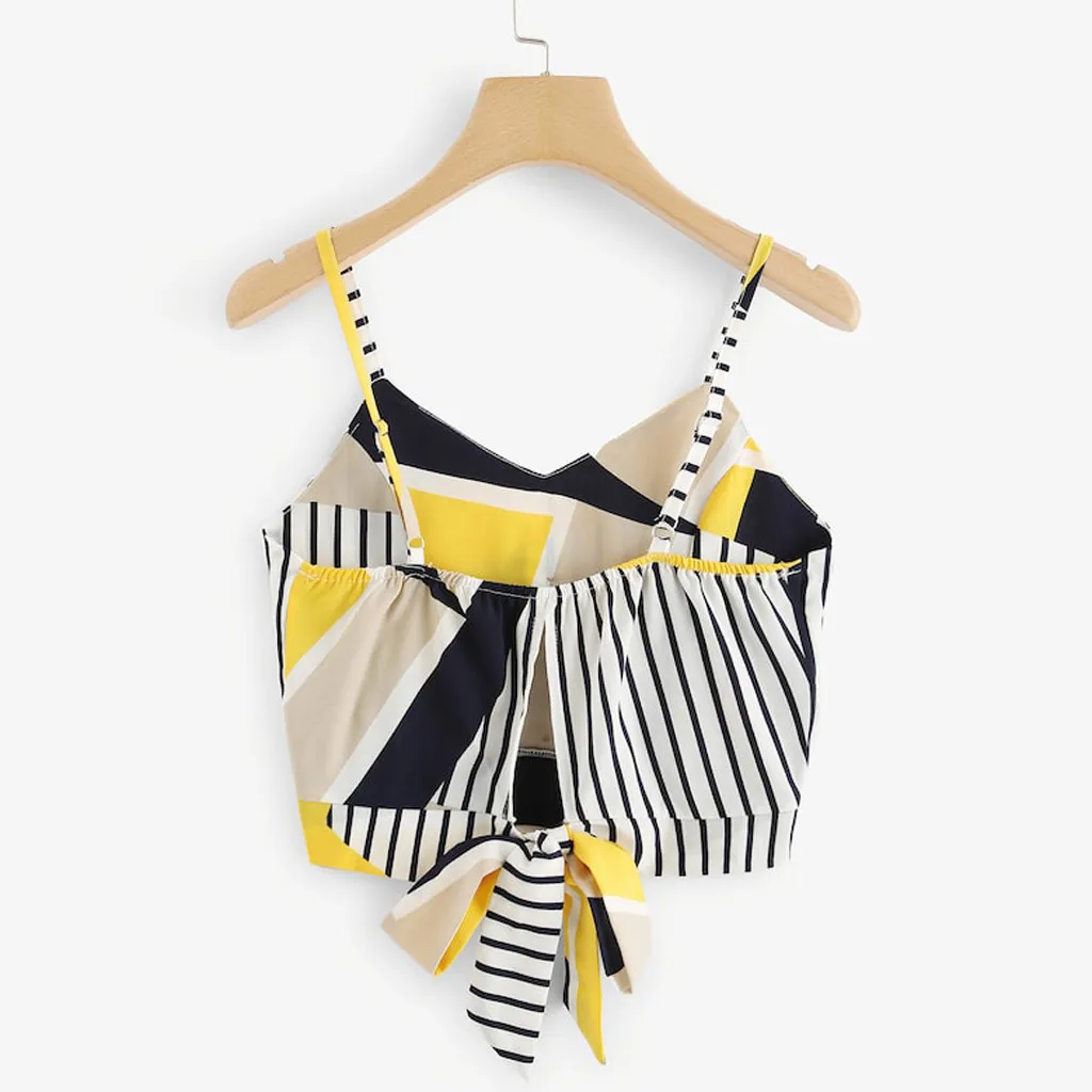 Feitong сексуальные женские короткие топы в полоску с галстуком-бабочкой на спине