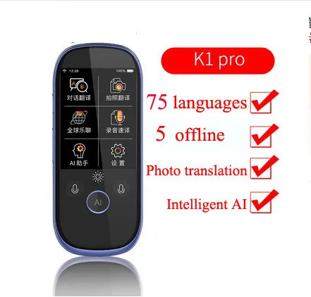 K1 Pro 2,4 дюймов AI портативный умный голосовой переводчик 75 языков английский корейский французский автономный перевод переводчик для путешествий