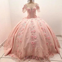 sevintage ball gown quinceanera dresses 15 party formal pearls beading crystal 3d flowers lace applique princess birthday gowns