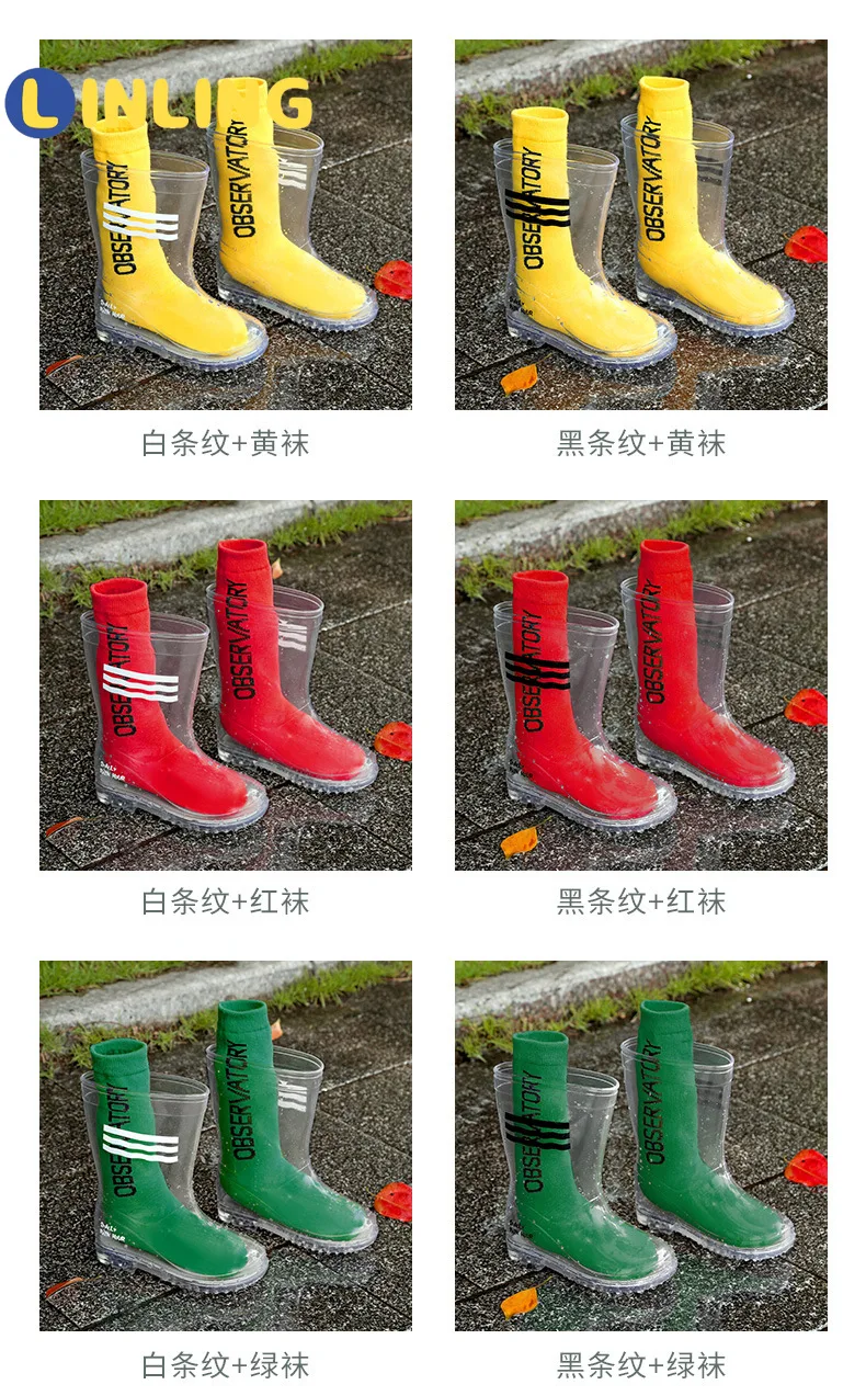 

LINLING Children's Shoes PVC Kids Baby Shoes Water Shoes Waterproof Rain Boots Toddler Girl Rainboots Ransparent Rain Shoes V652