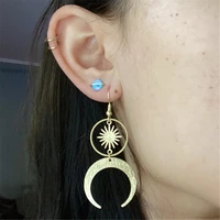 celestial sun and moon earrings crescent moon phaseboho witchy gold brass or antique silver jewelry